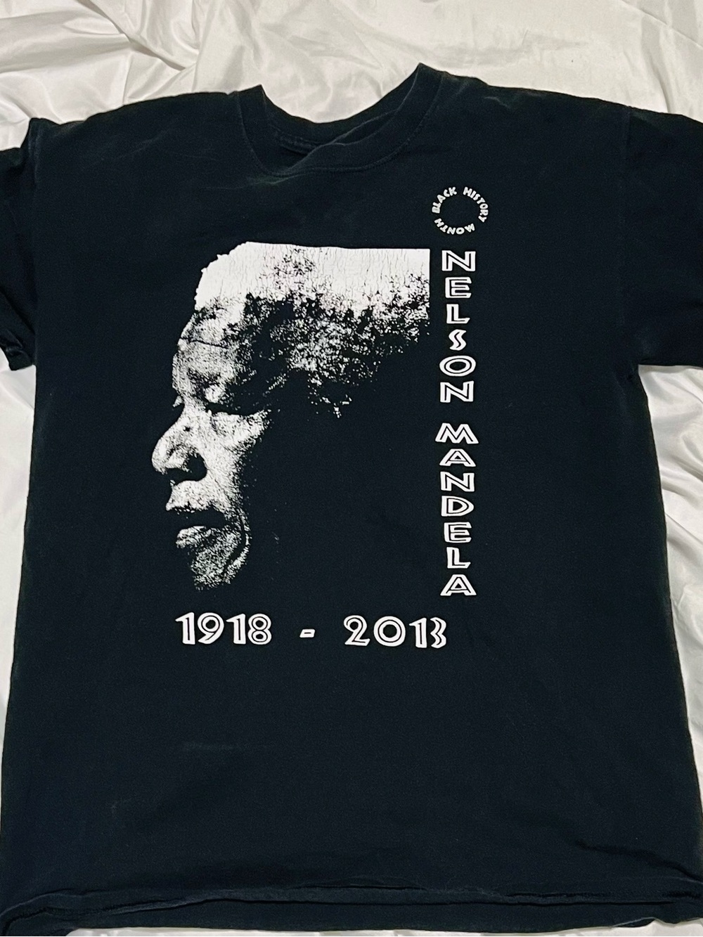 Nelson Mandela Black Graphic Tee - Nelson Mandela 1918-2013 some flaws